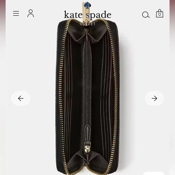 Kate Spade Black Gold Zip-Around Wallet cards wrap around coin purse - Picture 2 of 3